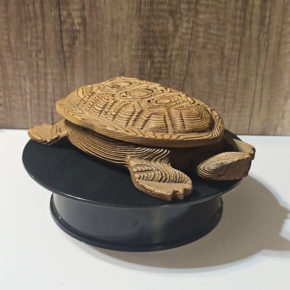 Vintage Sea Turtle / Tortoise Shaped Wooden Incense Box Trinket Storage - Picture 7 of 13